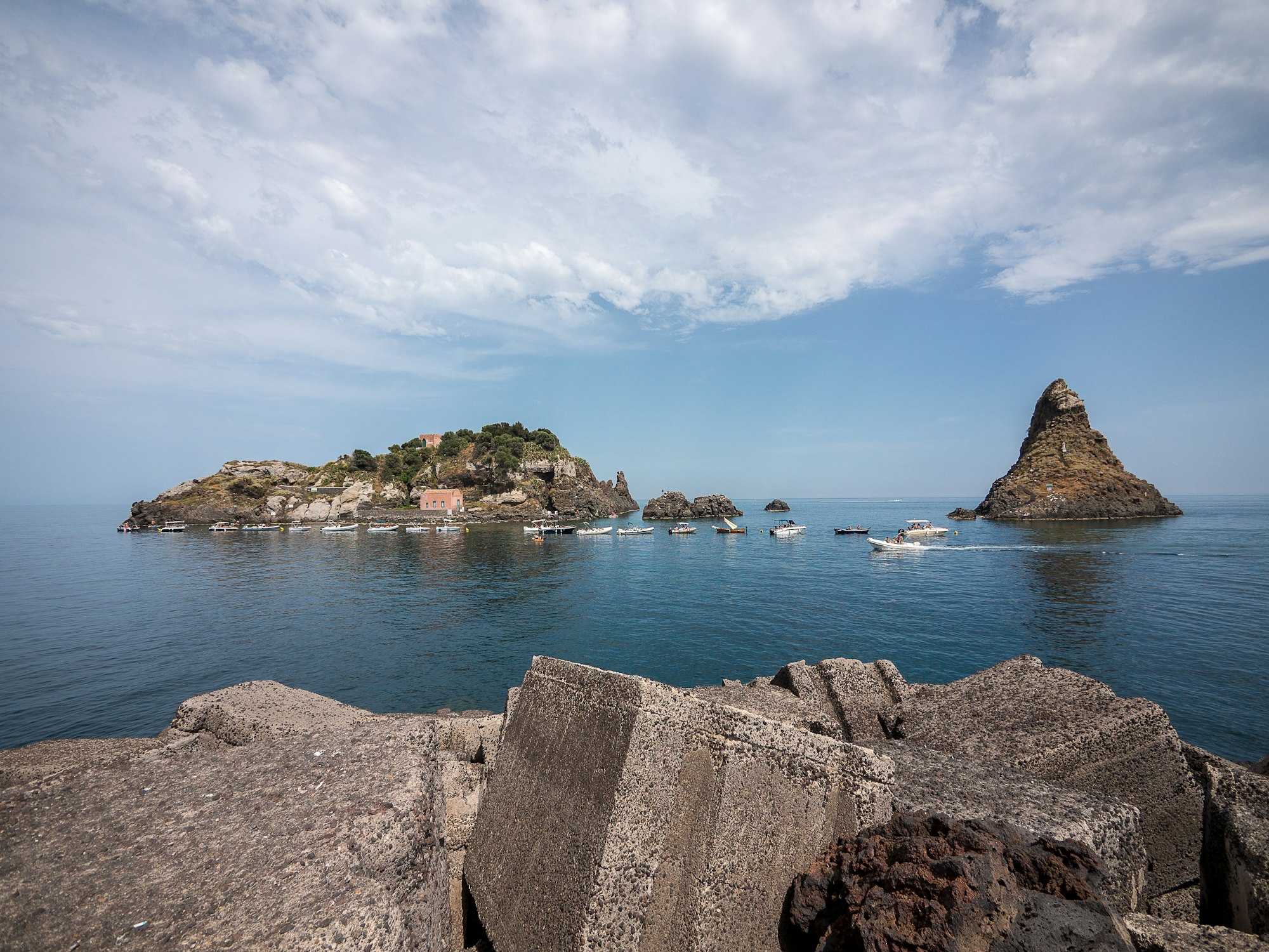 Island of the Cyclops and stack of Madonna, Aci Trezza, Italy